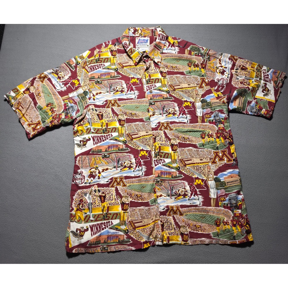 Reyn Spooner Minnesota Golden Gophers Rayon Aloha Shirt XL Maroon Goldy Gopher